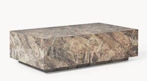 Moderner Couchtisch Lesley in eleganter Marmor-Optik mit schwarzem Metallgestell