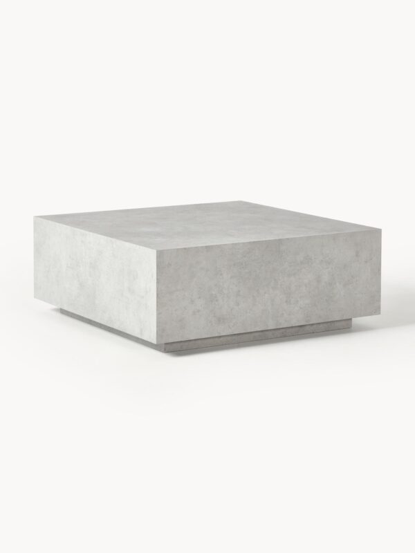 Moderner Couchtisch in Beton-Optik mit den Maßen 90 x 90 cm für stilvolles Wohnzimmerdesign