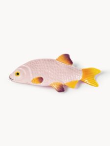 Handbemalte Servierplatte Fish aus Dolomit mit farbenfrohem Fischmotiv ideal zum Servieren von Speisen