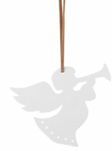 Weißer Trompeten Engel aus Keramik mit detailreicher Gestaltung und glänzendem Finish