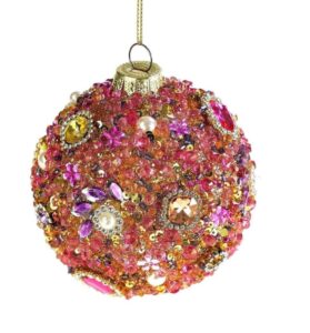 Weihnachtskugel mit Ornamenten Durchmesser 8 cm festliche Christbaumkugel in Rot und Gold