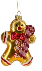 Glasanhänger in Form eines roten Lebkuchens dekorativ gestaltet