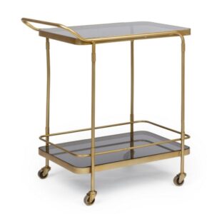 Servierwagen ORABEL Gold eleganter moderner Servierwagen mit goldfarbenem Metallgestell und Ablageflächen ideal für Küche und Wohnzimmer