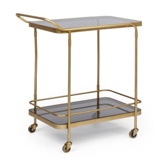 Servierwagen ORABEL Gold eleganter moderner Servierwagen mit goldfarbenem Metallgestell und Ablageflächen ideal für Küche und Wohnzimmer