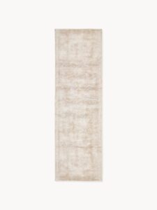 Handgewebter Viskoseläufer in Hellbeige Farbe, Größe 80x250 cm, hochwertiger weicher Teppichläufer aus Viskose für Flur und Wohnzimmer