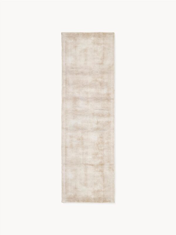 Handgewebter Viskoseläufer in Hellbeige Farbe, Größe 80x250 cm, hochwertiger weicher Teppichläufer aus Viskose für Flur und Wohnzimmer