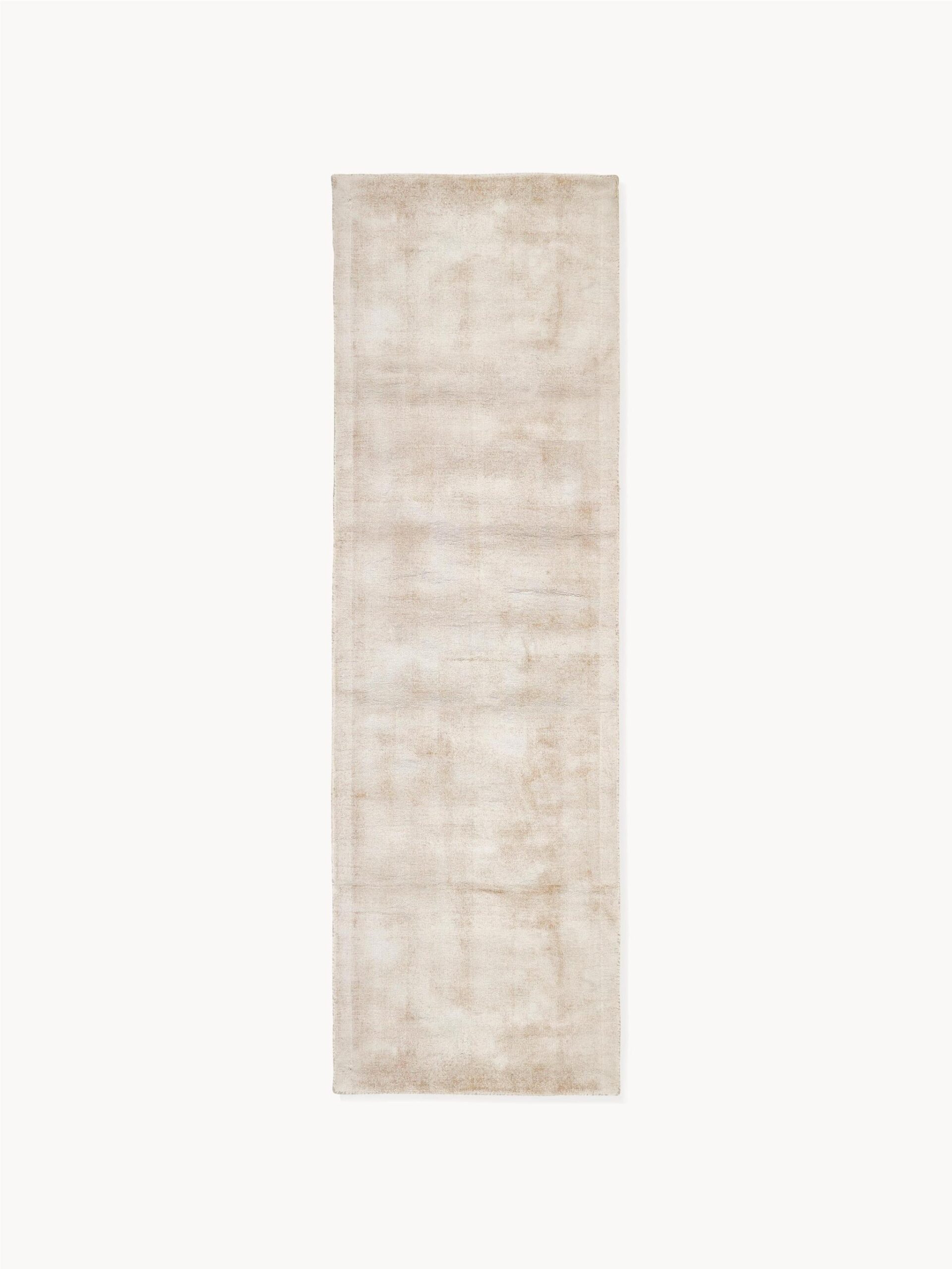 Handgewebter Viskoseläufer in Hellbeige Farbe, Größe 80x250 cm, hochwertiger weicher Teppichläufer aus Viskose für Flur und Wohnzimmer