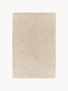 Handgetufteter Wollteppich hellbeige in der Größe 120x180 cm, weicher Teppich für Wohnzimmer und Schlafzimmer, hochwertiger Naturwollteppich