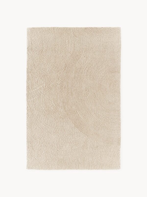 Handgetufteter Wollteppich hellbeige in der Größe 120x180 cm, weicher Teppich für Wohnzimmer und Schlafzimmer, hochwertiger Naturwollteppich