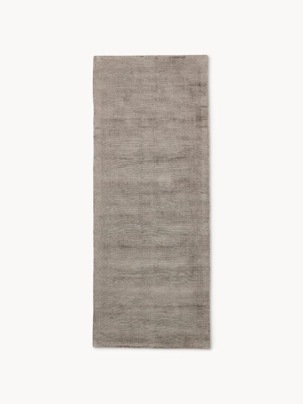Handgewebter Viskoseläufer in Taupe Farbe, Größe 80x200 cm, weicher Teppichläufer für Flur und Wohnzimmer