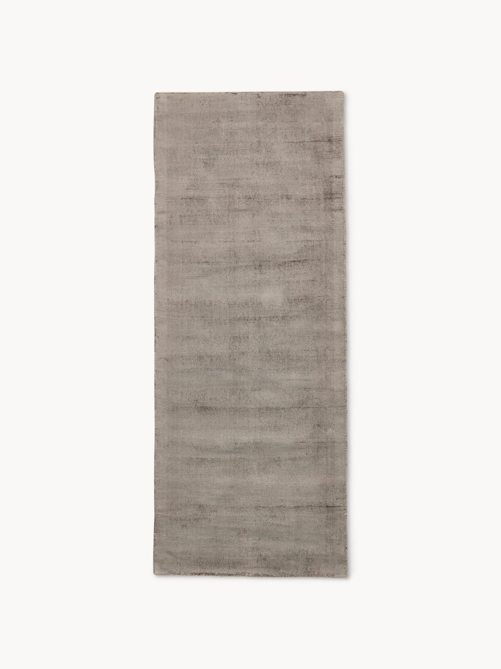 Handgewebter Viskoseläufer in Taupe Farbe, Größe 80x200 cm, weicher Teppichläufer für Flur und Wohnzimmer