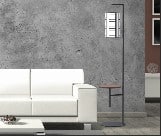 Stehleuchte mit integriertem Tisch ATHENA in Beige, Durchmesser 20 cm, modernes Design, multifunktionale Beleuchtung und Ablagefläche, ideal für Wohnzimmer und Arbeitsbereiche