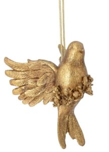 Weihnachtsornament Vogel 1 aus Keramik handbemalt mit rotem Band zum Aufhängen festliche Weihnachtsdekoration