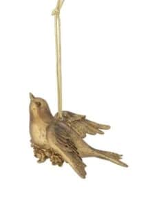 Weihnachtsornament Vogel 2 aus handgefertigtem Holz mit detailliertem Design und weihnachtlicher Dekoration