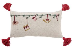 Kissen mit roten Quasten in der Größe 30x60 Zentimeter gemütliches Dekokissen mit auffälligen roten Quasten hochwertiges Wohnaccessoire für Sofa und Bett