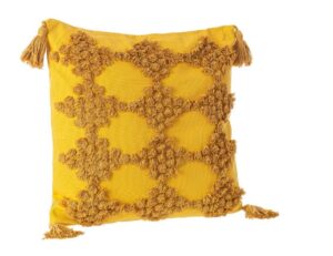 Kissen Ocker mit Quaste 45x45 cm weich und dekorativ für Wohnraum und Schlafzimmer