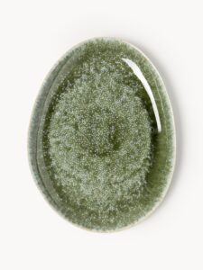 Handgemachte Speiseteller Macey in Grün, Set mit 4 Stück, stilvolles und nachhaltiges Keramikgeschirr für den Esstisch