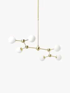 Goldene Pendelleuchte aus Opalglas modern und elegant Hängeleuchte für Wohnzimmer und Essbereich