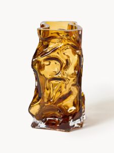 Mundgeblasene Vase EIS aus klarem Glas in eisähnlichem Design