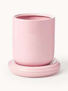 Blumentopf Churros aus Keramik mit passendem Untersetzer in Beige und Braun für Zimmerpflanzen