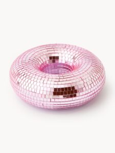 Glitzerndes Deko-Objekt Disco Donut mit buntem Glitzer und funkelndem Design für Partydekoration