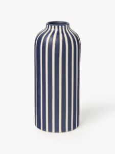 Handbemalte Vase Blau gestreift Höhe 23 cm aus Keramik mit elegantem Design