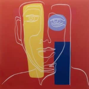 Glasbild Face Red 100x100 modernes Wandbild mit rotem Gesicht Design quadratisch hochwertige Glasoberfläche dekoratives Kunstwerk