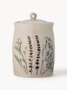 Handgemachte Aufbewahrungsdose Bea aus Keramik mit dekorativem Gräser-Motiv für stilvolle und nachhaltige Aufbewahrung