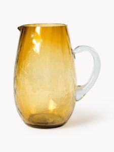 Mundgeblasener gelber Krug mit 2 Litern Fassungsvermögen aus hochwertigem Glas