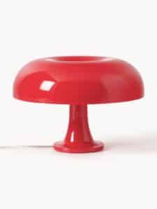 Kleine rote Tischlampe mit modernem Design und warmem Licht für gemütliche Wohnräume