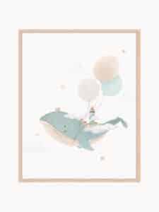 Gerahmter Digitaldruck Whale Flying mit abstraktem Wal und Flugmotiven in modernem Design