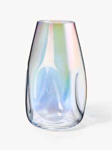 Große mundgeblasene bunte Glas-Vase Rainbow Höhe 35 cm mit Regenbogenfarben und elegantem Design