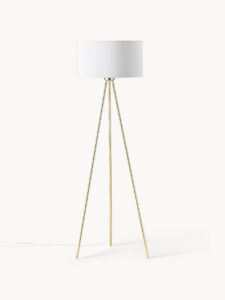 Stehlampe Weiß und Gold mit Stoffschirm moderne Beleuchtung Wohnzimmerlampe