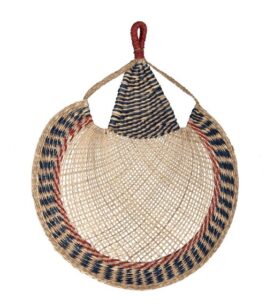 Wandfächer NANKA in Blau und Rot dekorativer asiatischer Wandbehang aus Bambus und Seide