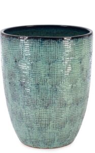 Übertopf Sawan Blue klein aus Keramik in Blau, Durchmesser 30 cm, Höhe 44 cm, moderner Pflanzkübel für Innen und Außen