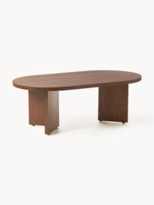 Dunkler ovaler Couchtisch aus Holz in den Maßen L 100 x H 35 x T 55 cm ideal für Wohnzimmer moderne Einrichtung