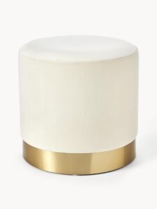 Samt-Hocker Weiß Gold eleganter Sitzhocker mit weichem Samtbezug und goldfarbenem Metallgestell