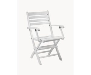 Klappbarer weißer Garten-Armlehnstuhl aus robustem Material für Outdoor-Bereiche