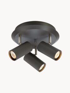 Kleiner dunkelgrauer Deckenstrahler mit den Maßen Durchmesser 27 cm und Höhe 18 cm moderne Innenbeleuchtung