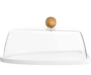 Käseglocke aus Glas mit Holzsockel zur eleganten Aufbewahrung von Käse und anderen Lebensmitteln