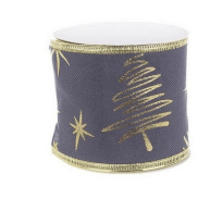 Weihnachtsband BARNY Stern schwarz-gold 2,7 Meter festliches Geschenkband mit Sternenmuster