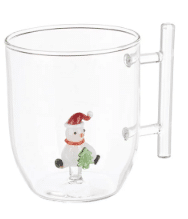 Weihnachtsbecher Schneemann aus Keramik mit festlichem Schneemann-Design und rotem Henkel