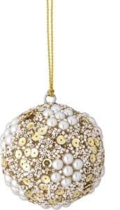 Weihnachtskugel Eleonore aus Glas mit klassischem Weihnachtsmotiven in Rot und Gold