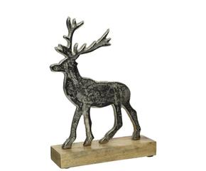 Weihnachts Hirsch Antoine Dekofigur aus Holz mit rotem Schal und Weihnachtsmütze für festliche Tischdekoration